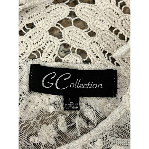 G Collection Womens Beige Lace Crochet Tunic  Coverup Boho Sheer Y2k Blouse L - Picture 9 of 10